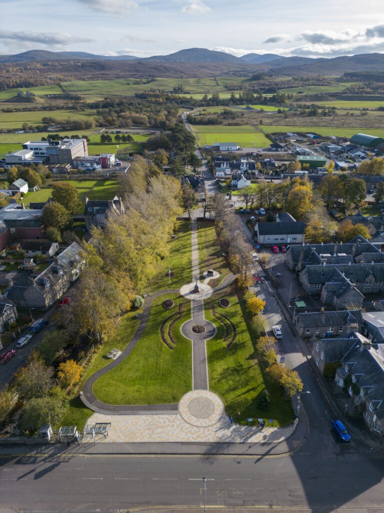 An aerial view of the completed Places for Everyone project at Gynack Gardens in Kingussie